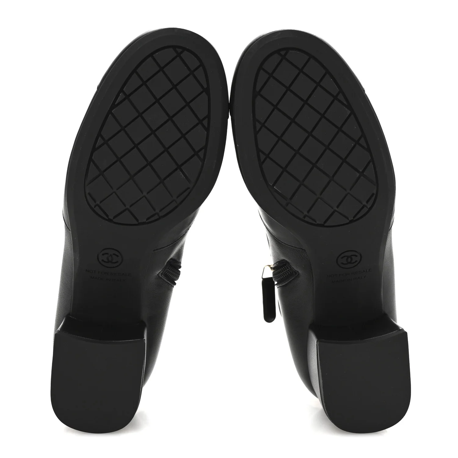 Stretch Lambskin Cap Toe CC Uniform Short Boots 37.5 Black - Top Club
