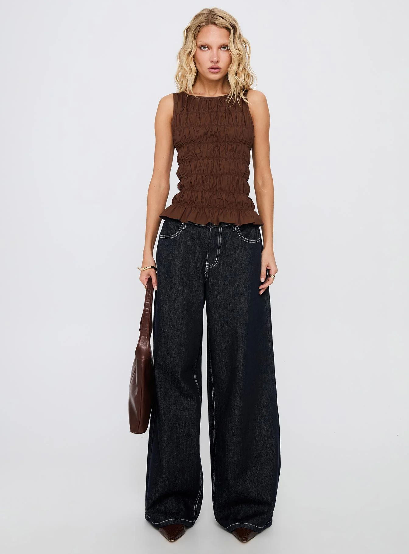 Marleene Shirred Top Chocolate