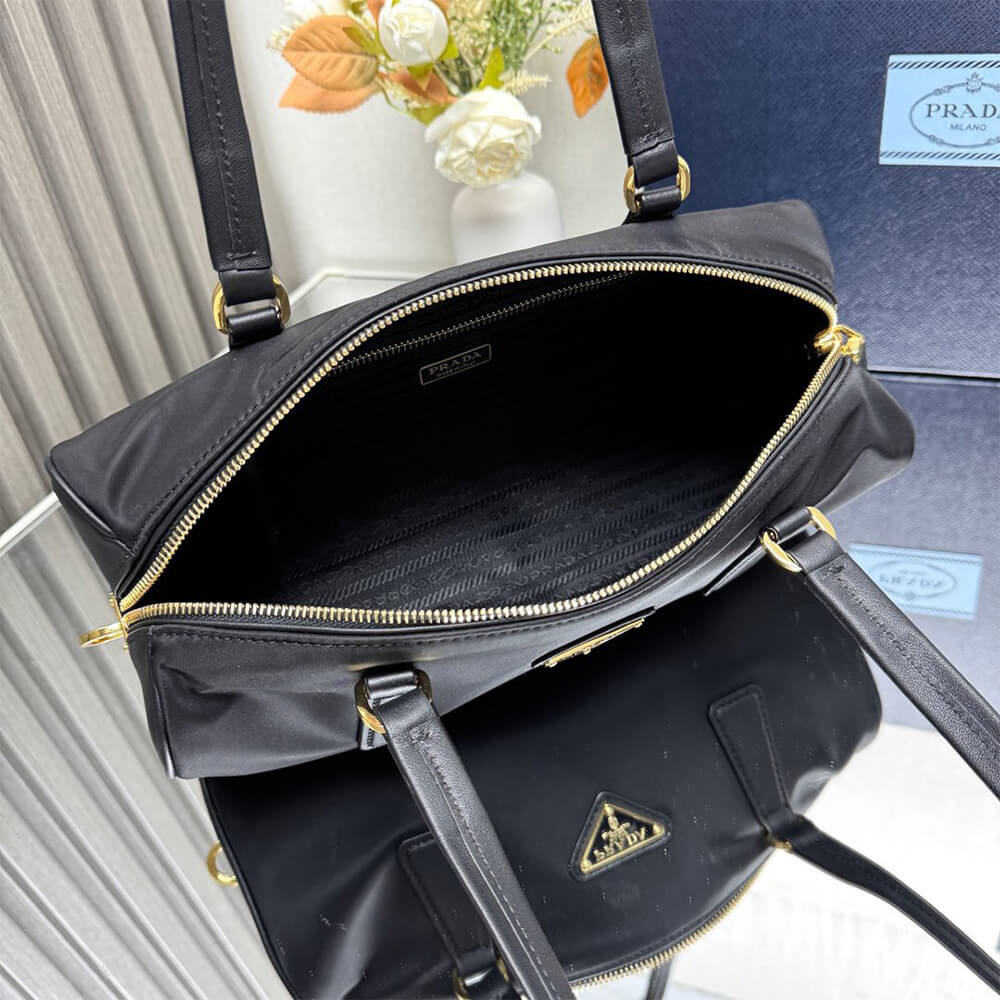 Prada Re-Nylon and leather medium top-handle bag with padlock(high-end grade) - Top Club