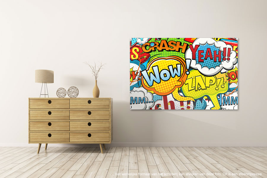Canvas schilderij popart cartoon bubbles 150 x 100 cm