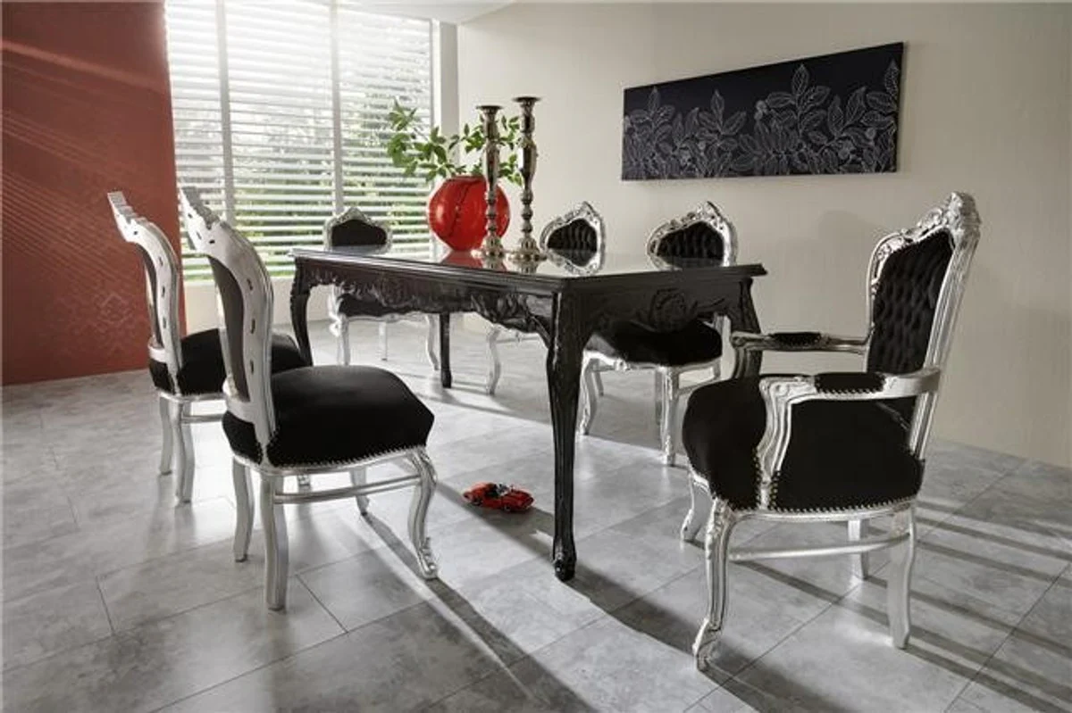 Baroque dining room set black/silver - dining table + 6 chairs