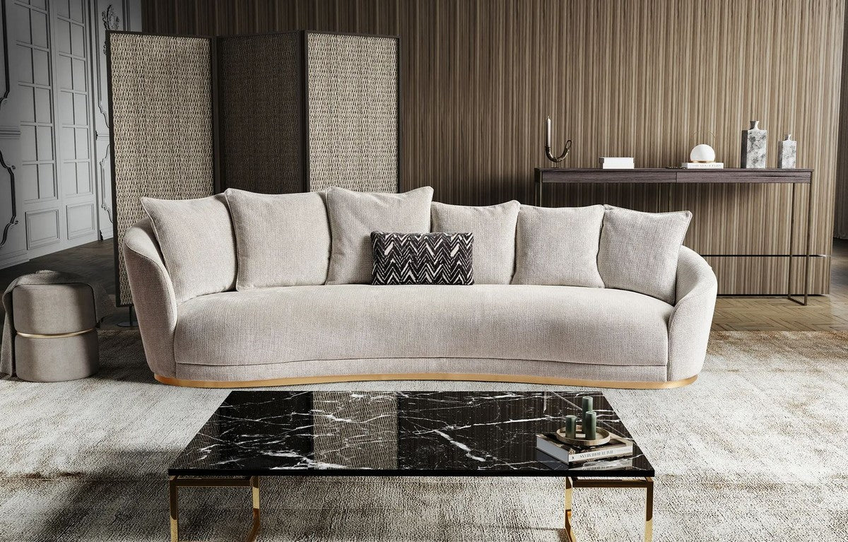 Luxury sofa light gray / brass 308 x 110 x H. 90 cm - Curved living room sofa - Hotel sofa - Living room furniture - Hotel furniture - Luxury furniture - Luxury furnishings - Living room furnishings