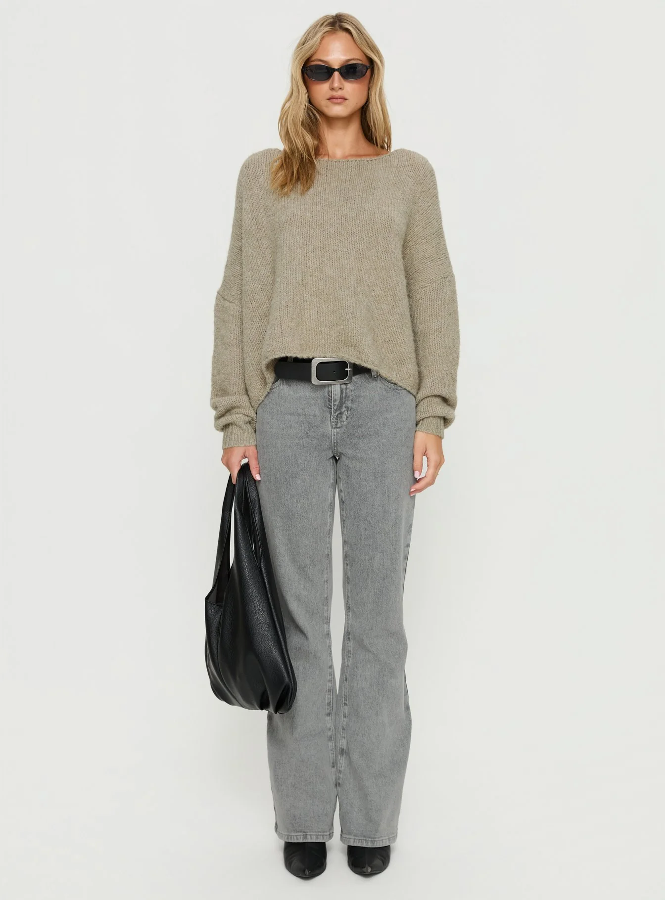 Ramy Wide Neck Knit Sweater Olive