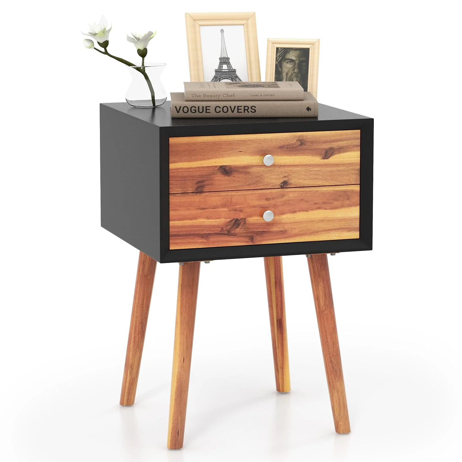 BEFOUNDLOVELY 2-Drawer Nightstand, Mid-Century Modern Bed Side Table with Storage