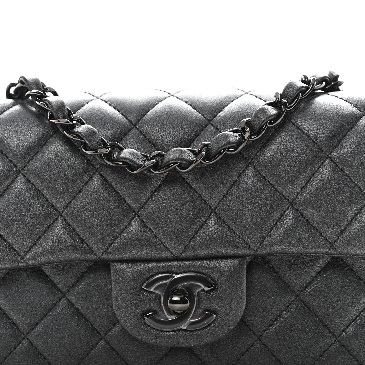 Pearly Lambskin Quilted Mini Rectangular Flap So Black - Top Club