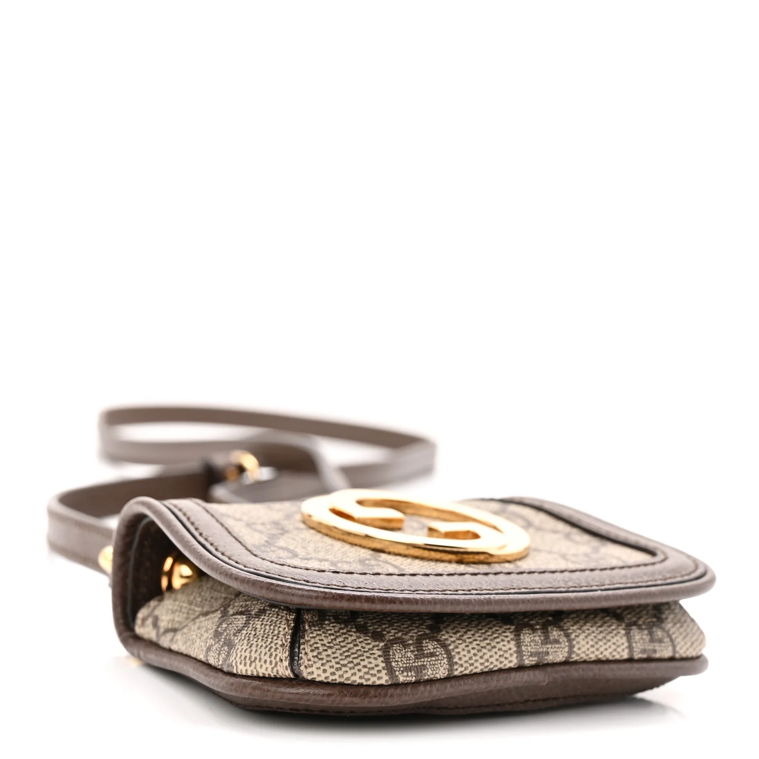 GG Supreme Monogram Textured Dollar Calfskin Blondie Card Case Wallet with Strap Beige Ebony New Acero - Top Club