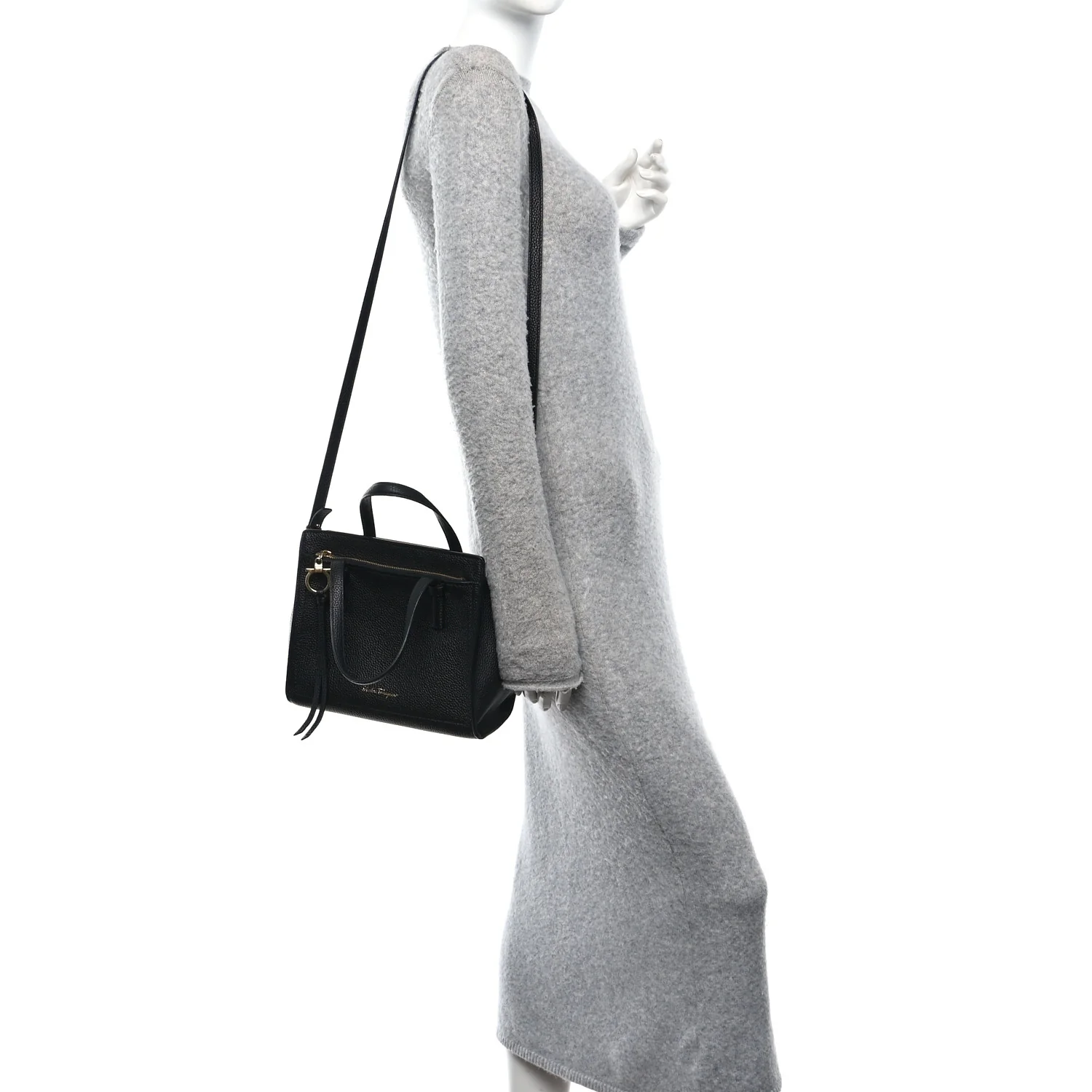 Hammered Calfskin Double Handle Small Amy Tote Black