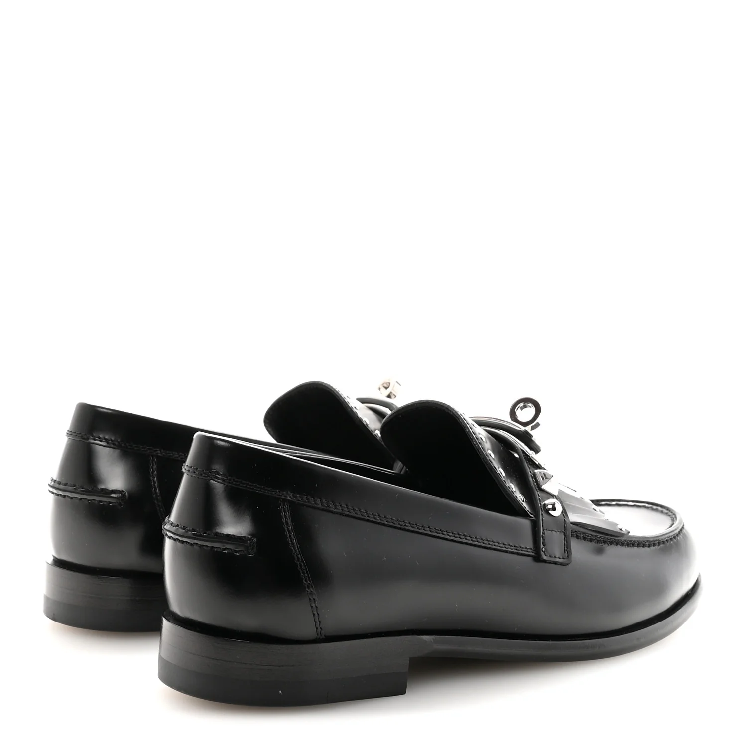 Glazed Calfskin Medor Studded Fringe Womens Destin Loafer 35 Black - Top Club