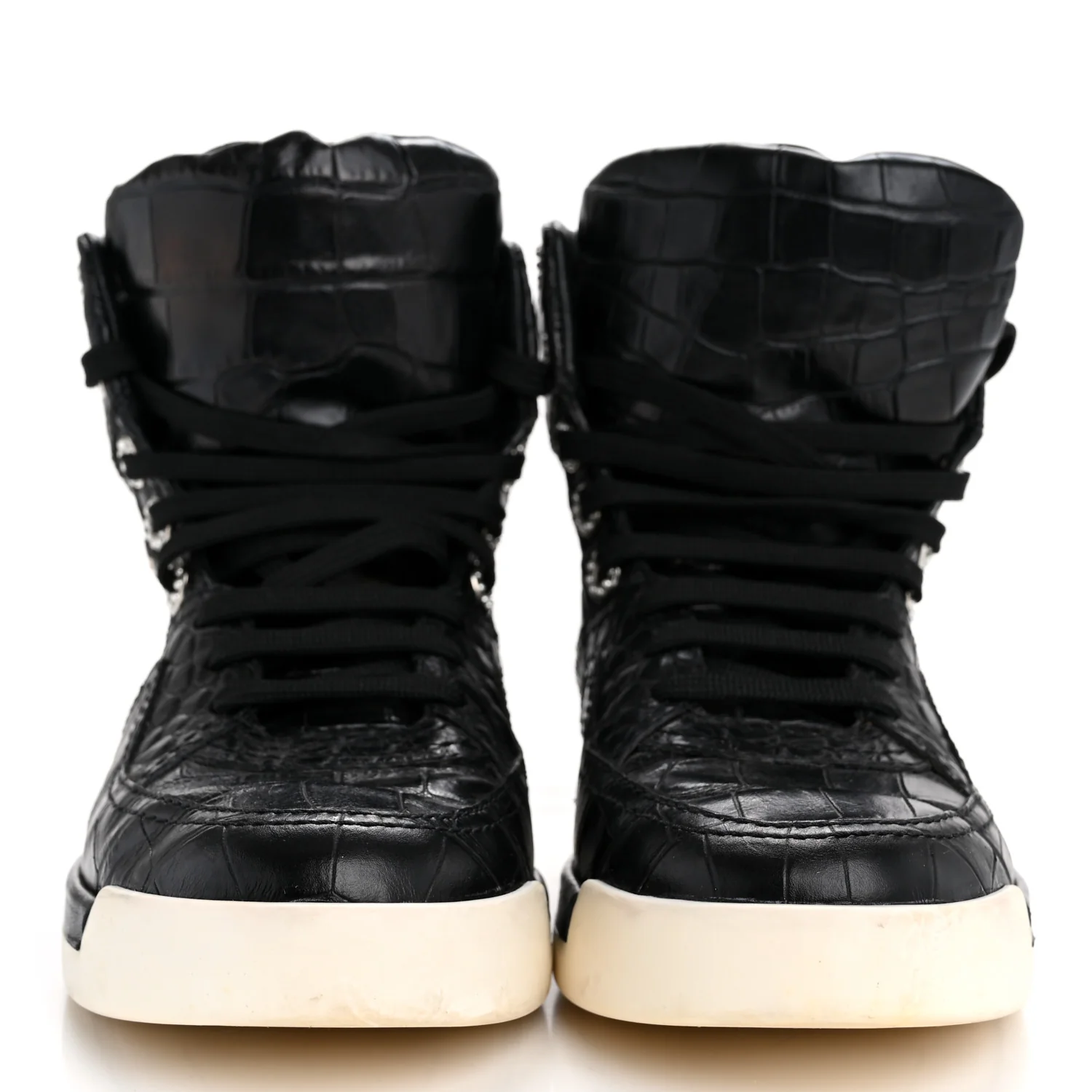 Calfskin Crocodile Embossed Cocodile High Top Sneakers 36.5 Black - Top Club