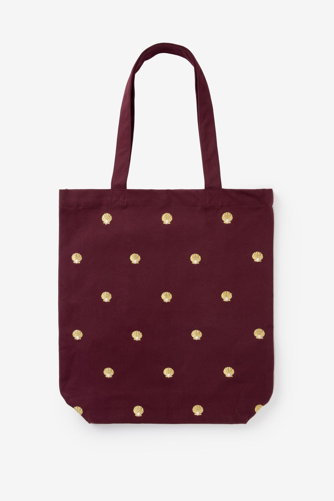 Donkerrode shopper met schelpen