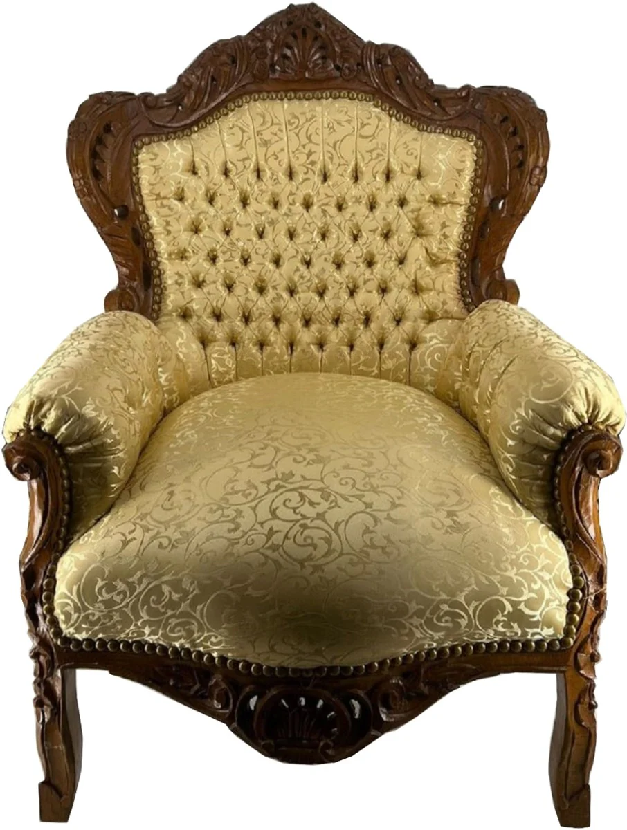 Baroque living room armchair gold pattern / brown - magnificent baroque furniture