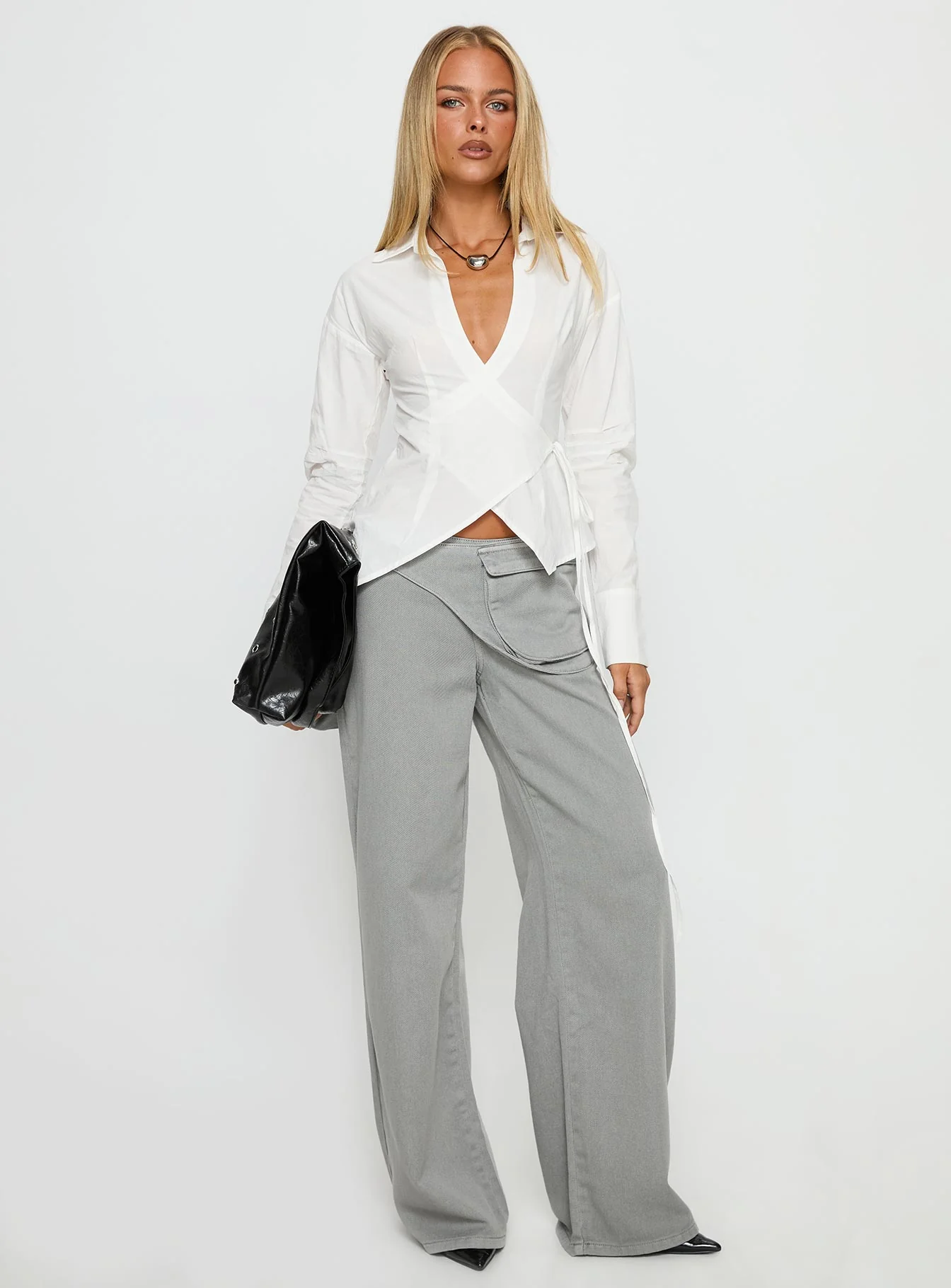 Jolanna Long Sleeve Wrap Top White