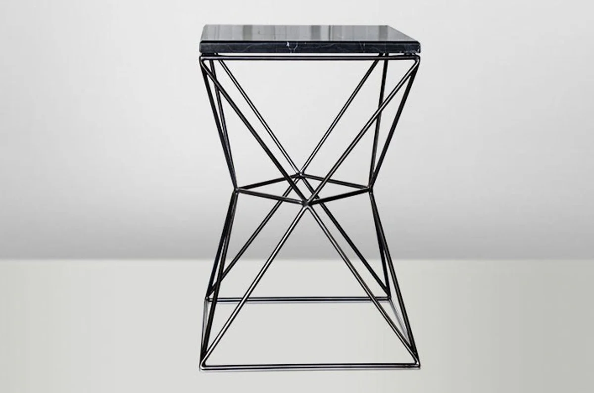 Art Deco side table black metal / marble 35 x 35 cm - Art Nouveau table - furniture flower table