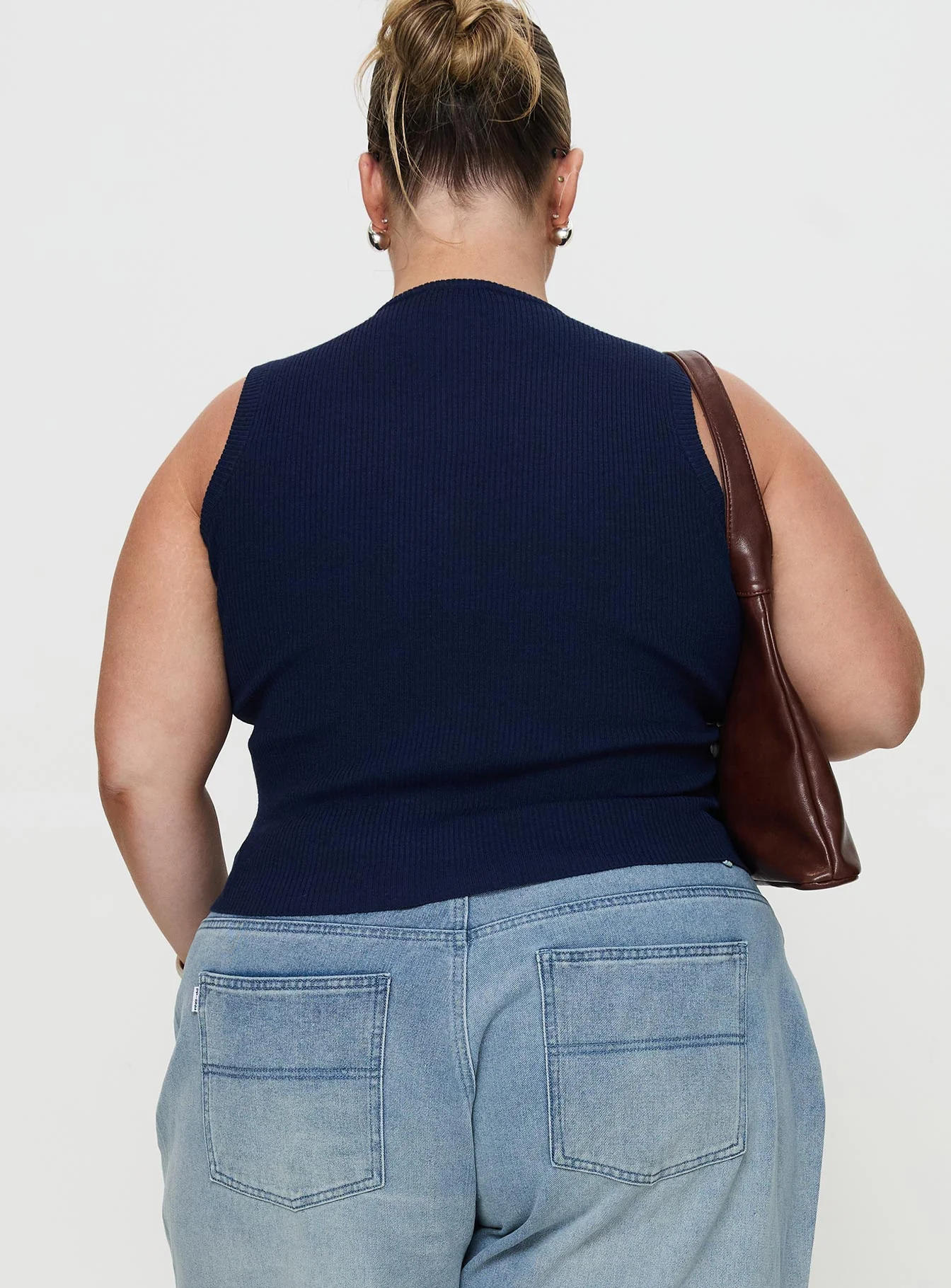 Suzu Sleeveless Knit Top Navy Curve