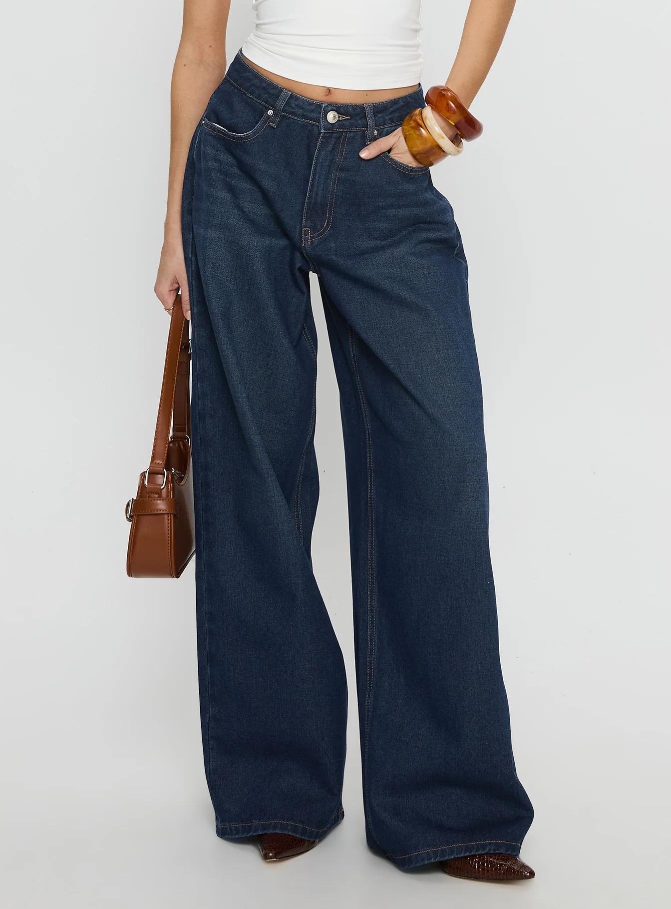 Naylor Mid Rise Wide Leg Jeans Mid Blue Denim Tall