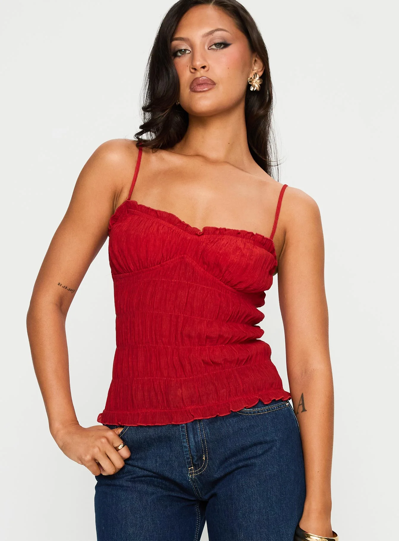Money Maker Ruched Cami Top Red