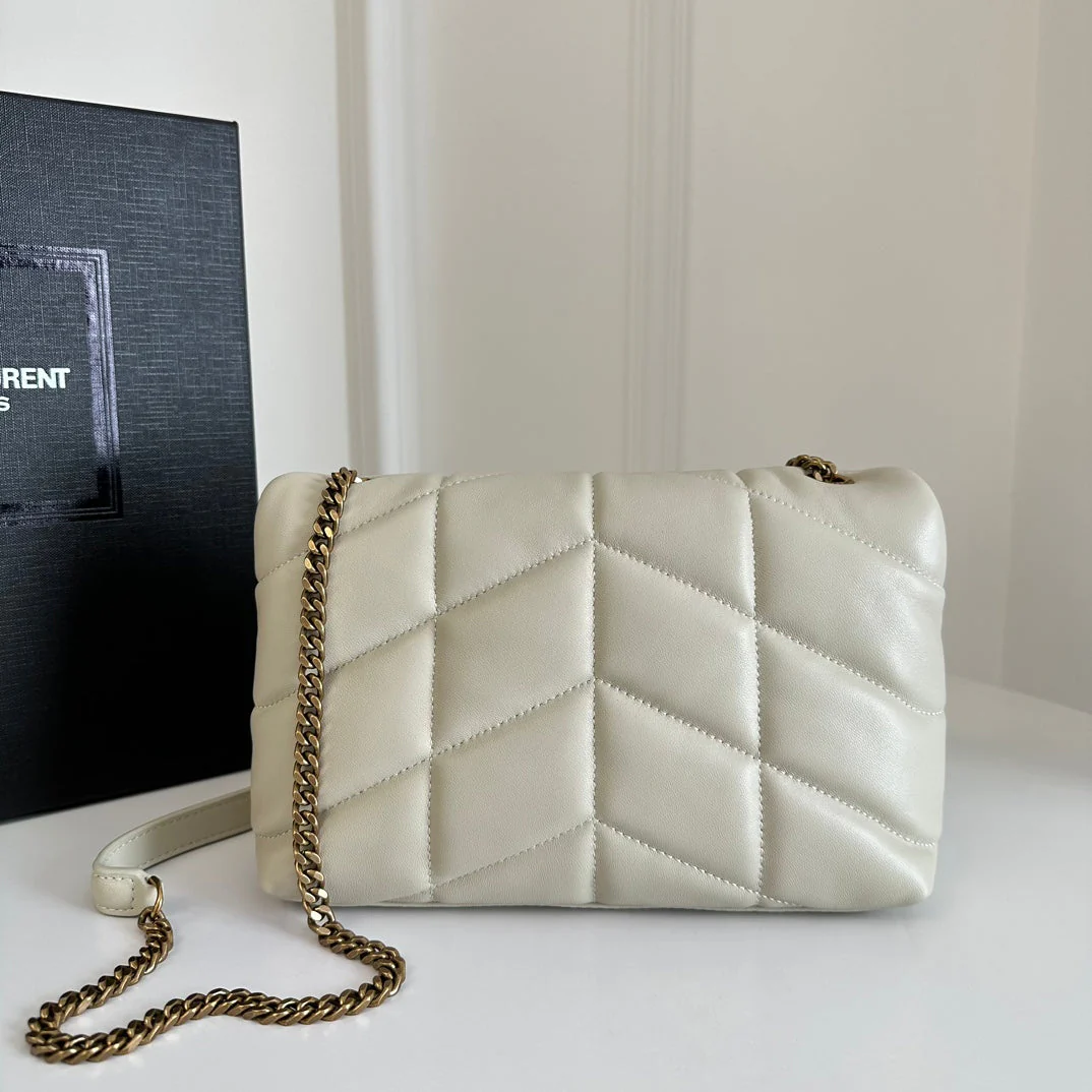 YSL  Loulou Puffer Toy Bag In Quilted Lambskin White Size 23x15.5x8.5 - Top Club