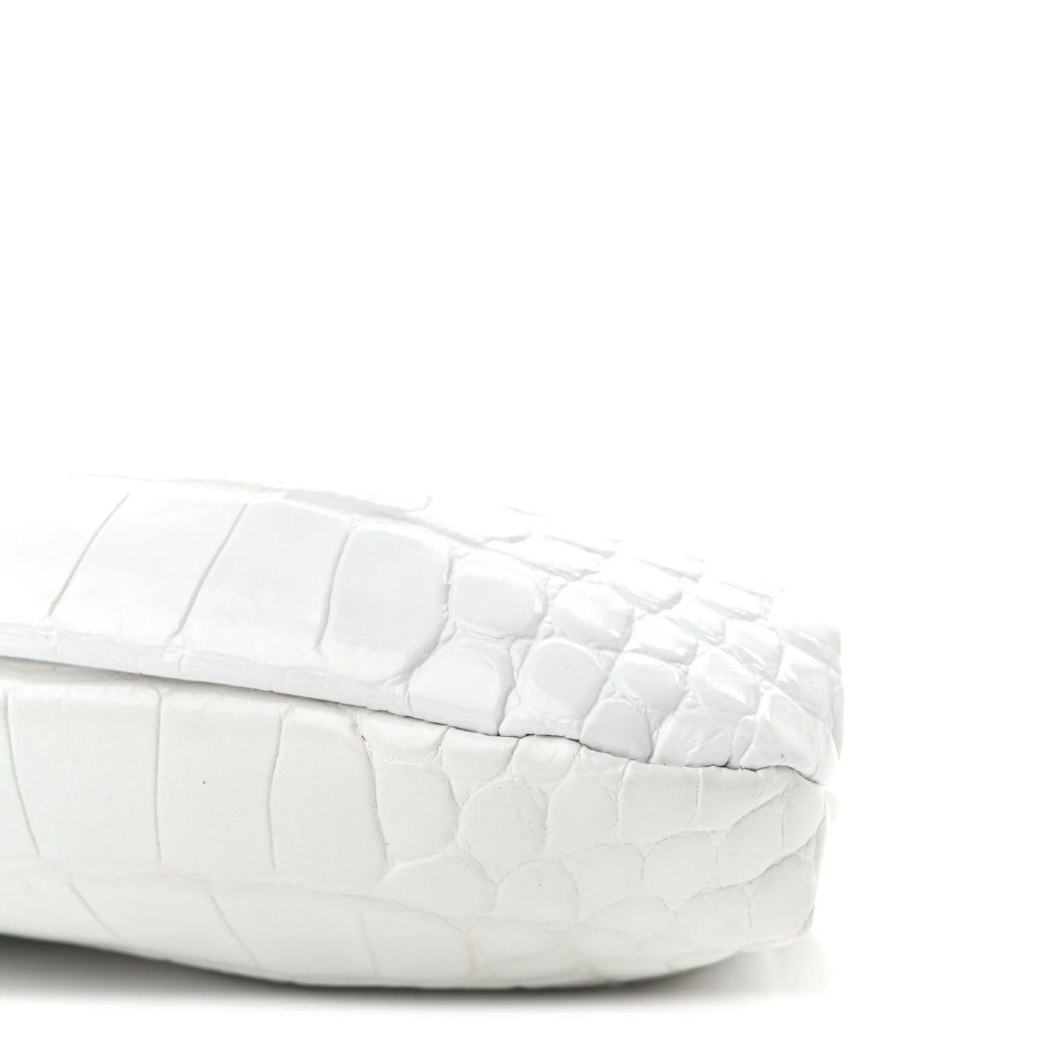 Shiny Supple Calfskin Logo Crocodile Embossed Cloud Clutch XS White - Top Club