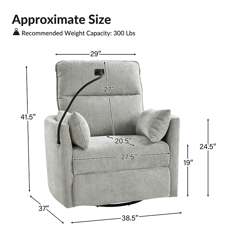 Arthur 38" Power Rocking Swivel Nursery Recliner with USB