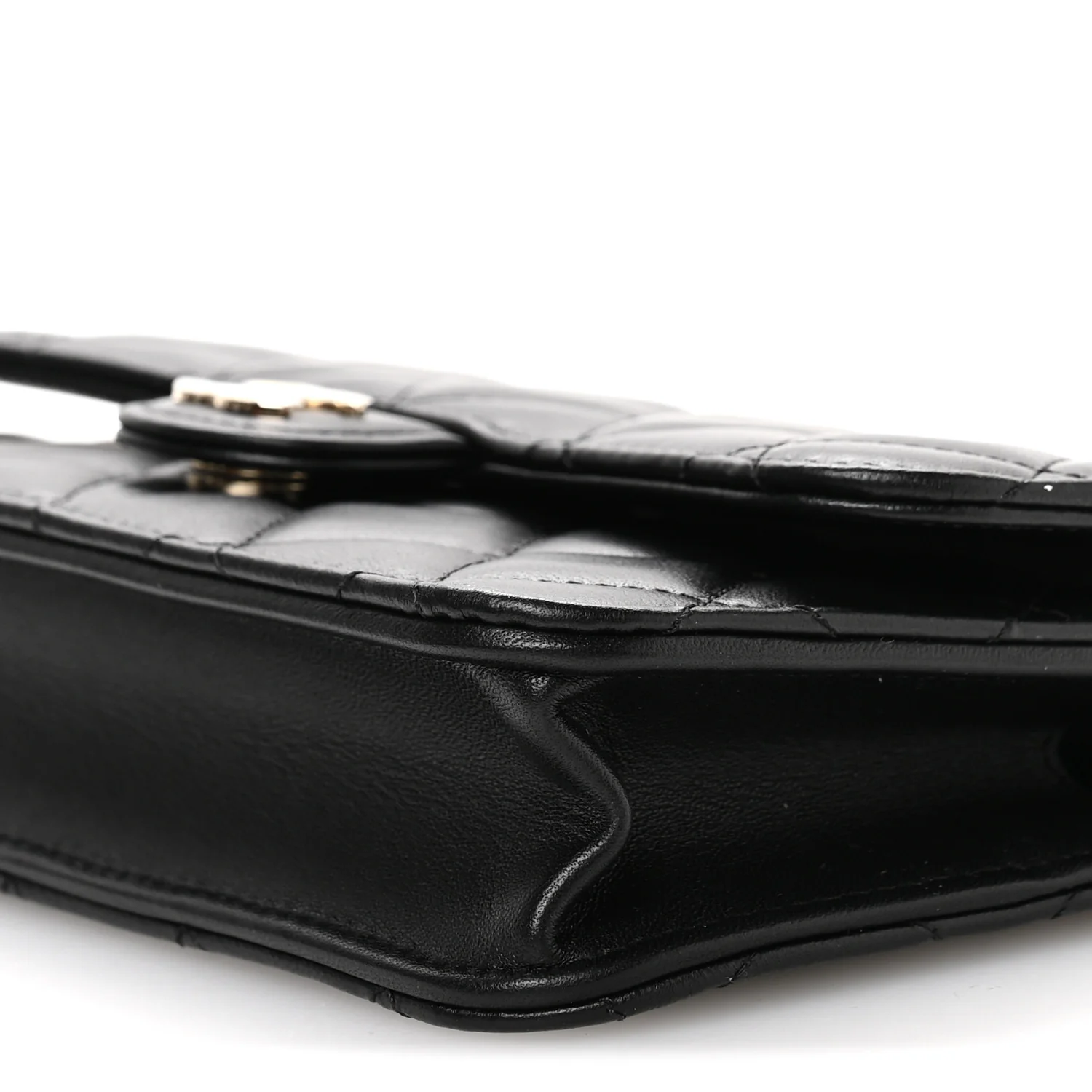 Lambskin Quilted Flap Phone Holder With Chain Black - Top Club