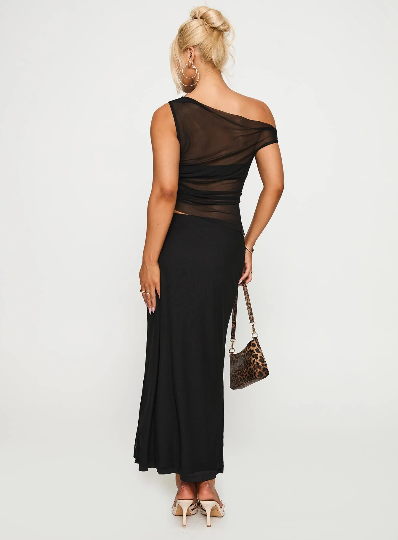 Aristocrat One Shoulder Mesh Set Black