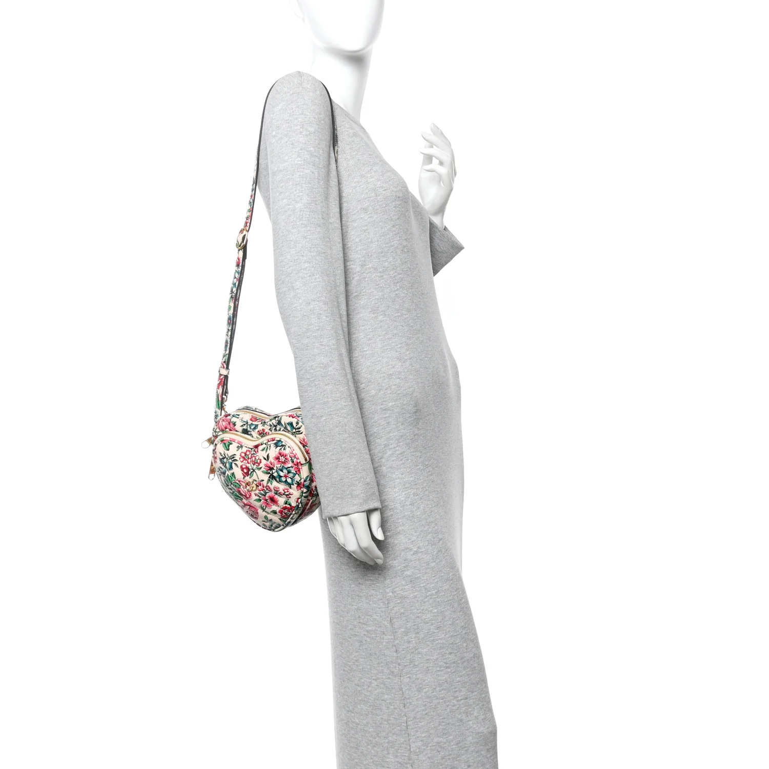 Matelasse Diagonal Brit Roses Print Mini Interlocking G Heart Shoulder Bag Multicolor