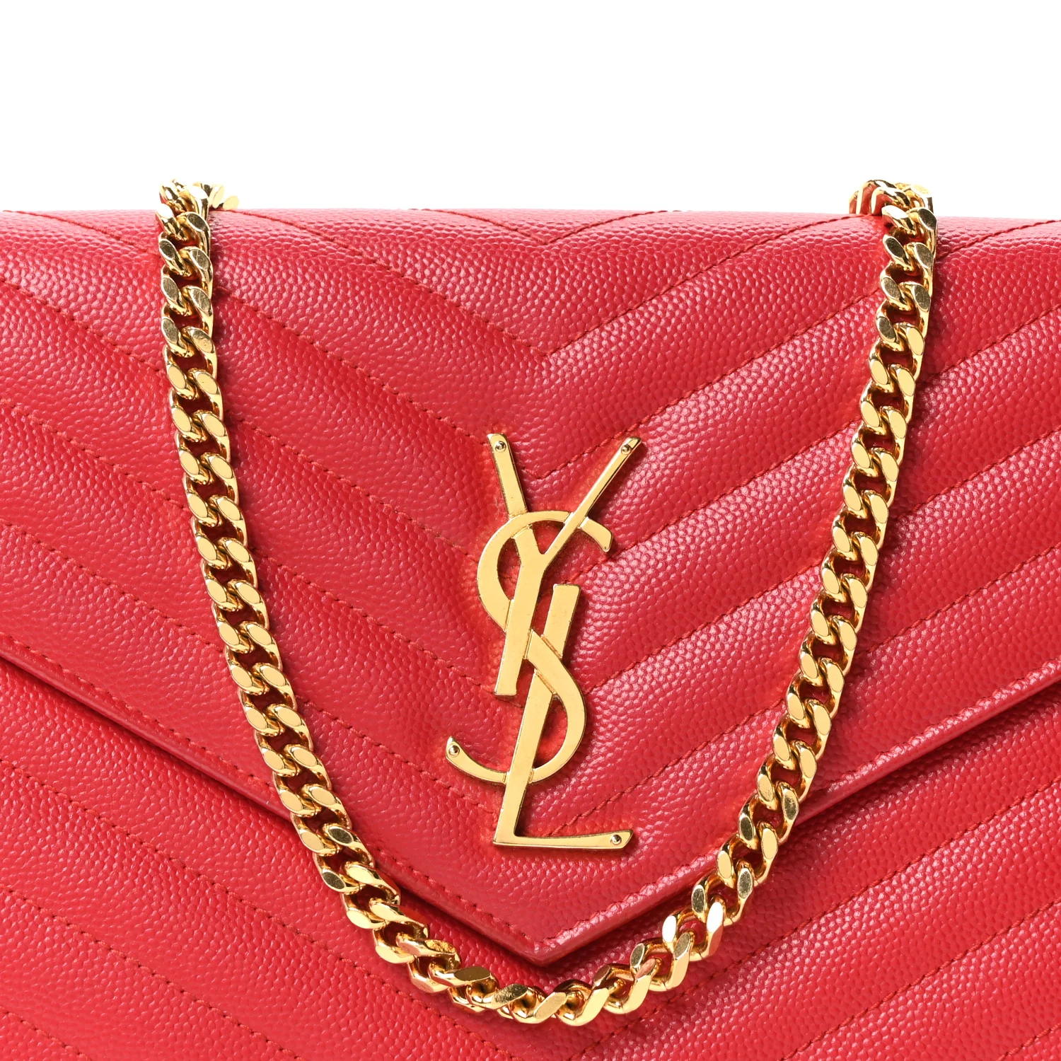 Grain De Poudre Matelasse Chevron Monogram Chain Wallet Rouge Eros - Top Club