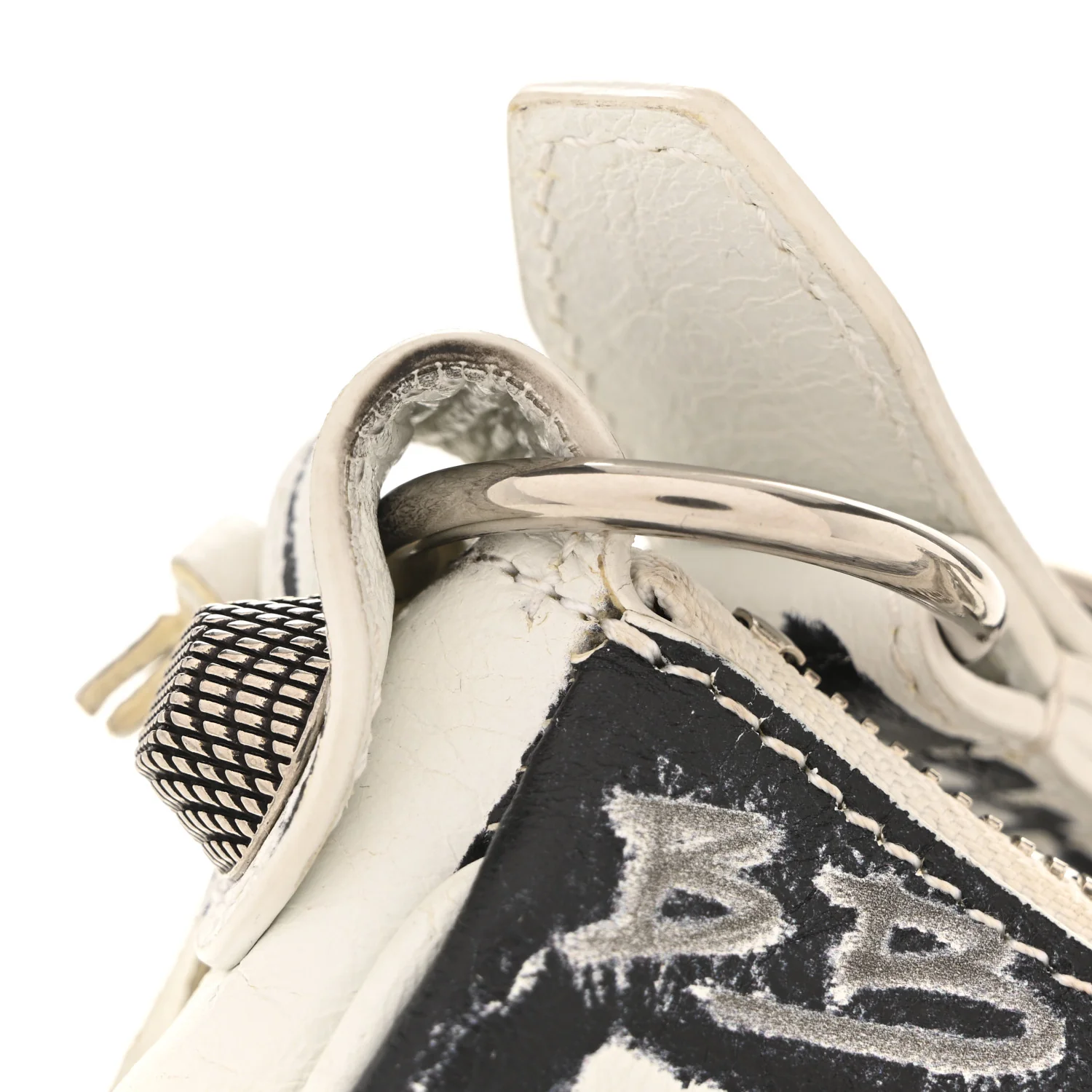 Agneau Arena Graffiti Le Cagole Shoulder Bag XS White Black - Top Club