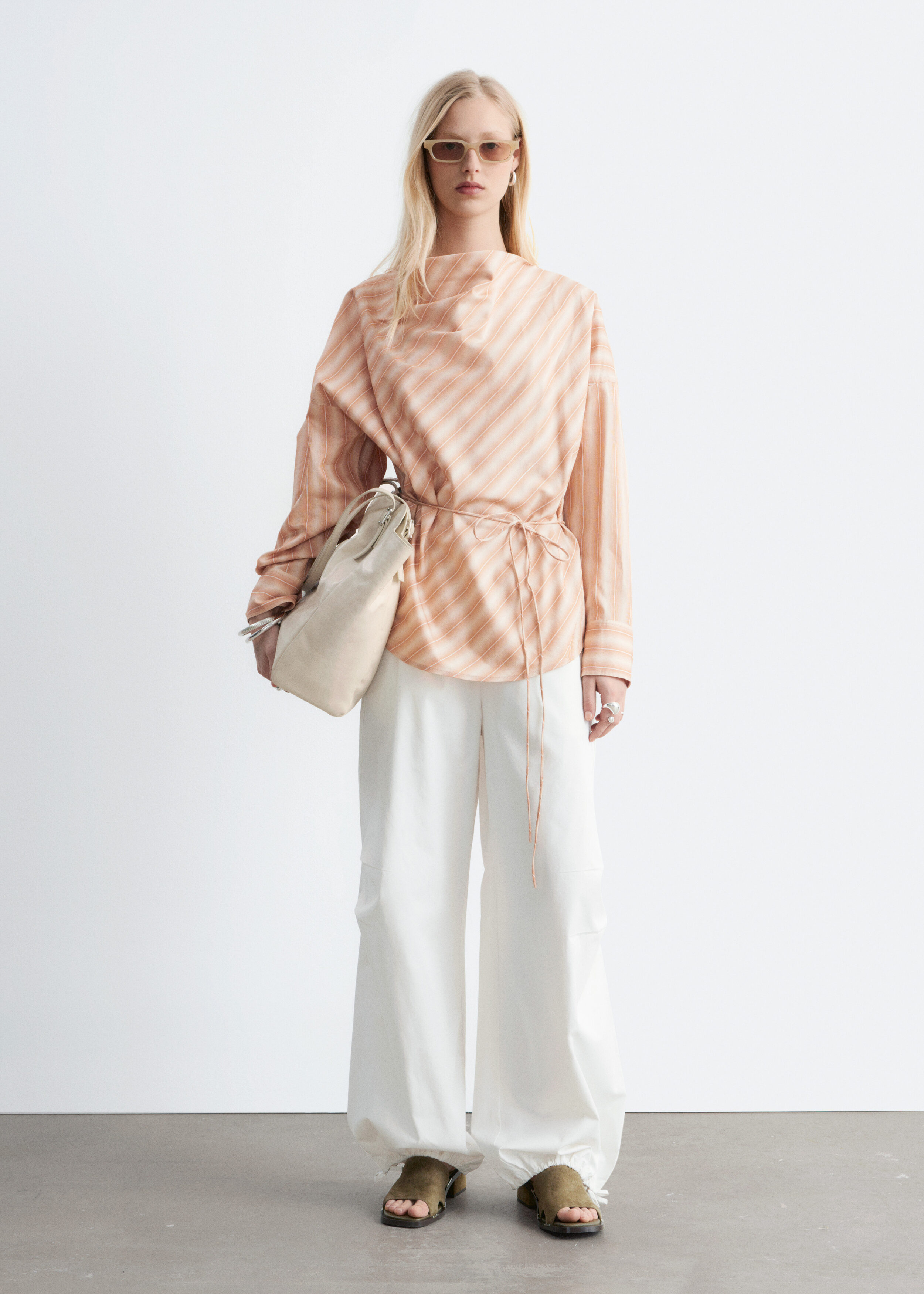 & Other Stories STRIPED COWL-NECK BLOUSE