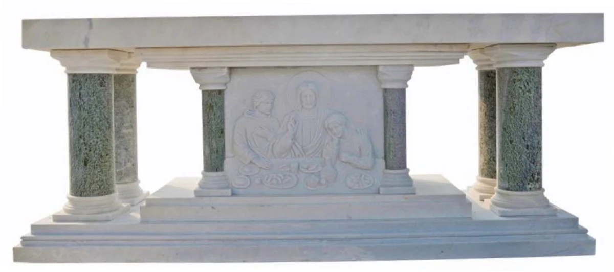 Luxury Baroque Altar White / Green 250 x 100 x H. 80 cm - Magnificent Marble Altar - Luxury Marble Furniture in Baroque Style - Noble & Magnificent