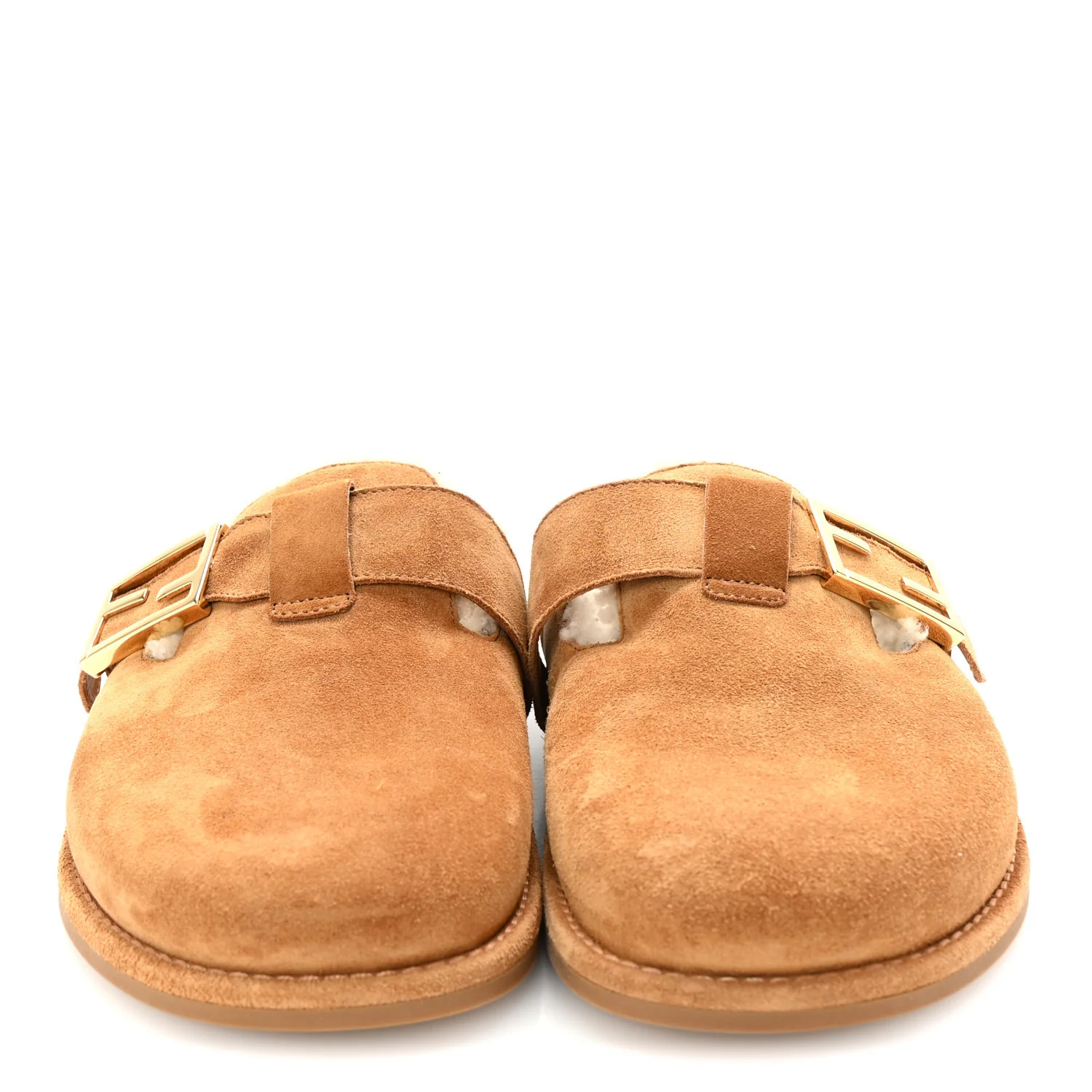 Suede Shearling Fendi Feel Buckled Clogs 38 Caramel Latte - Top Club