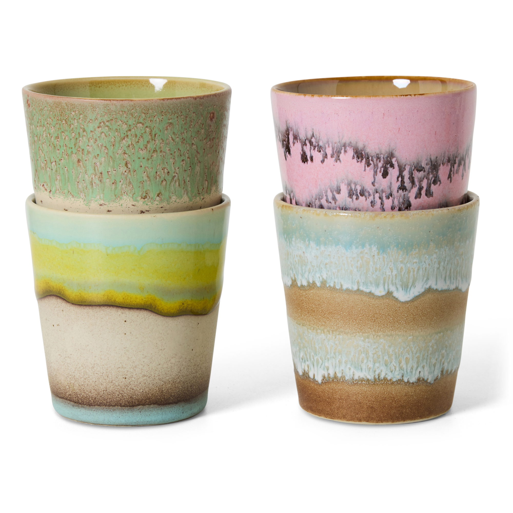 Servies 70's Ceramics koffie mok Pop art - set van 4