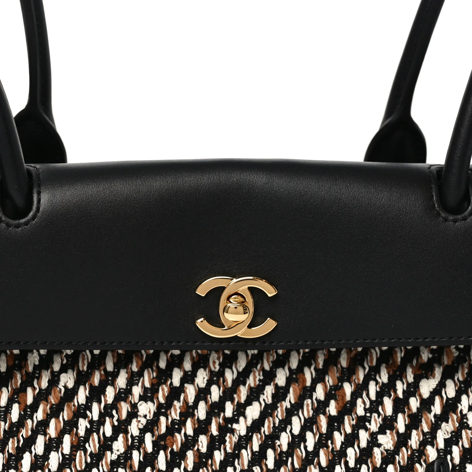 Tweed Calfskin Urban Essentials Small Shopping Bag Black Multicolor - Top Club