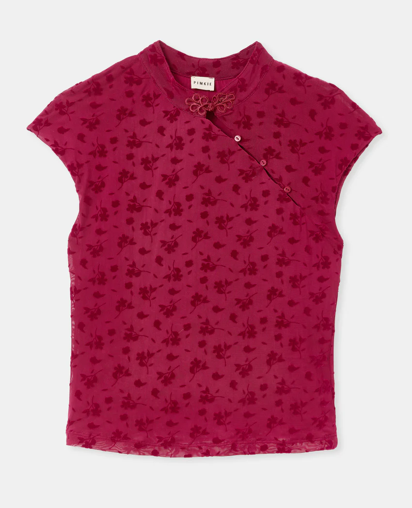 Pimkie Top col mao en résille avec motif fleurs