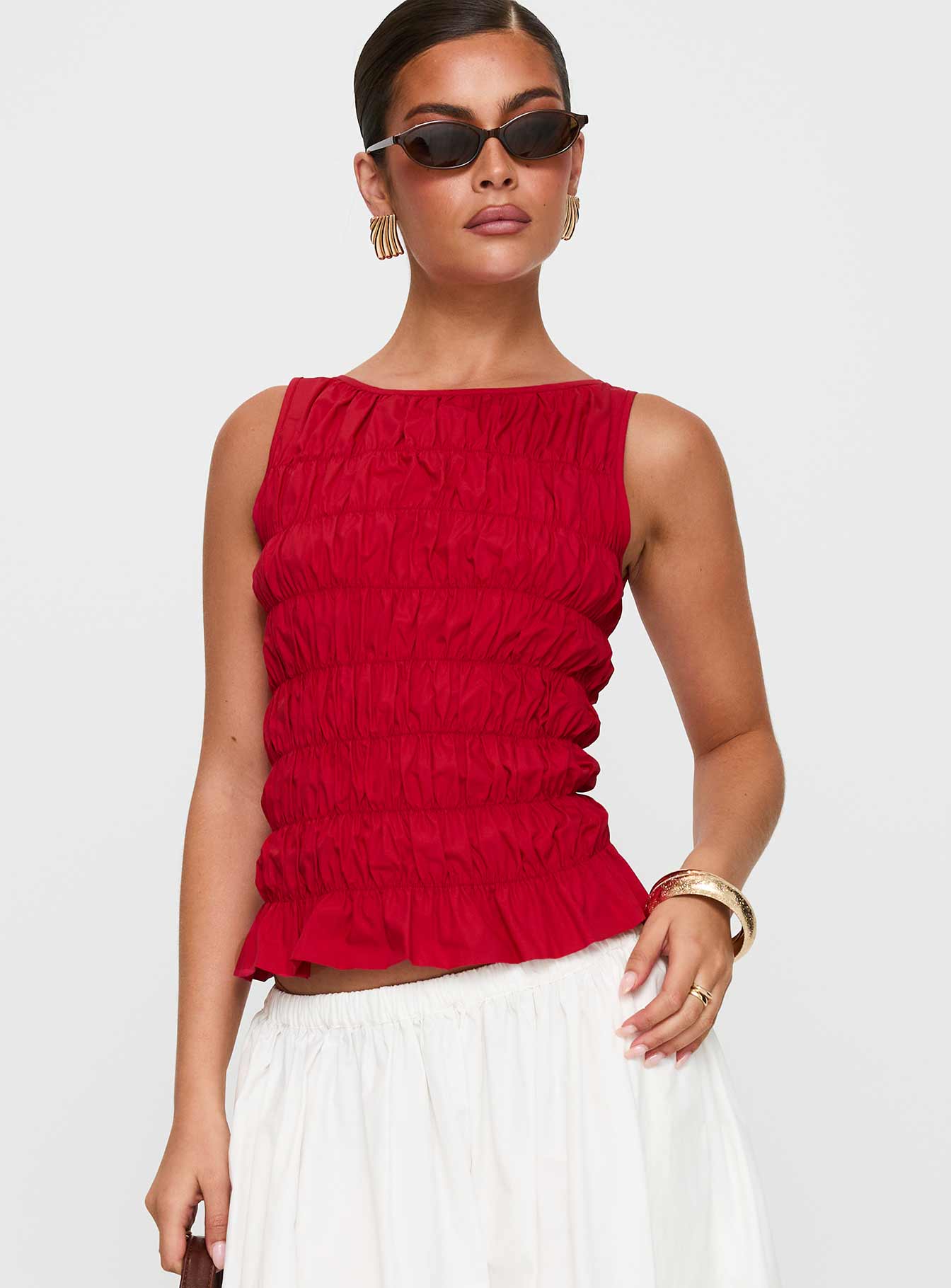 Marleene Shirred Top Red