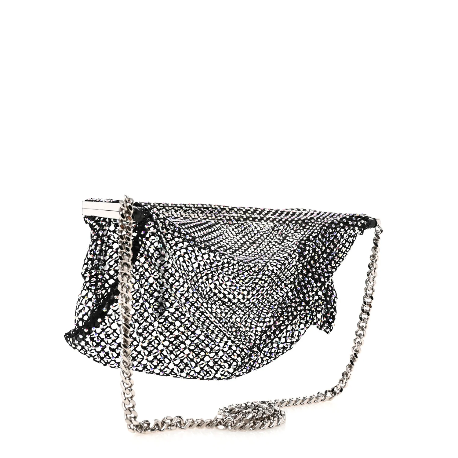 Mesh Crystal Medium Fanny Shoulder Bag Black - Top Club