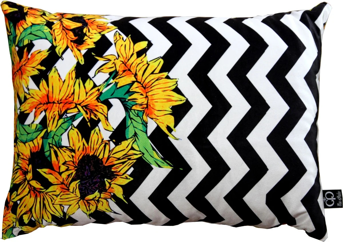 Luxury decorative cushion Virginia Sunflowers black / white / multicolored 35 x 55 cm - finest velvet fabric - living room cushion