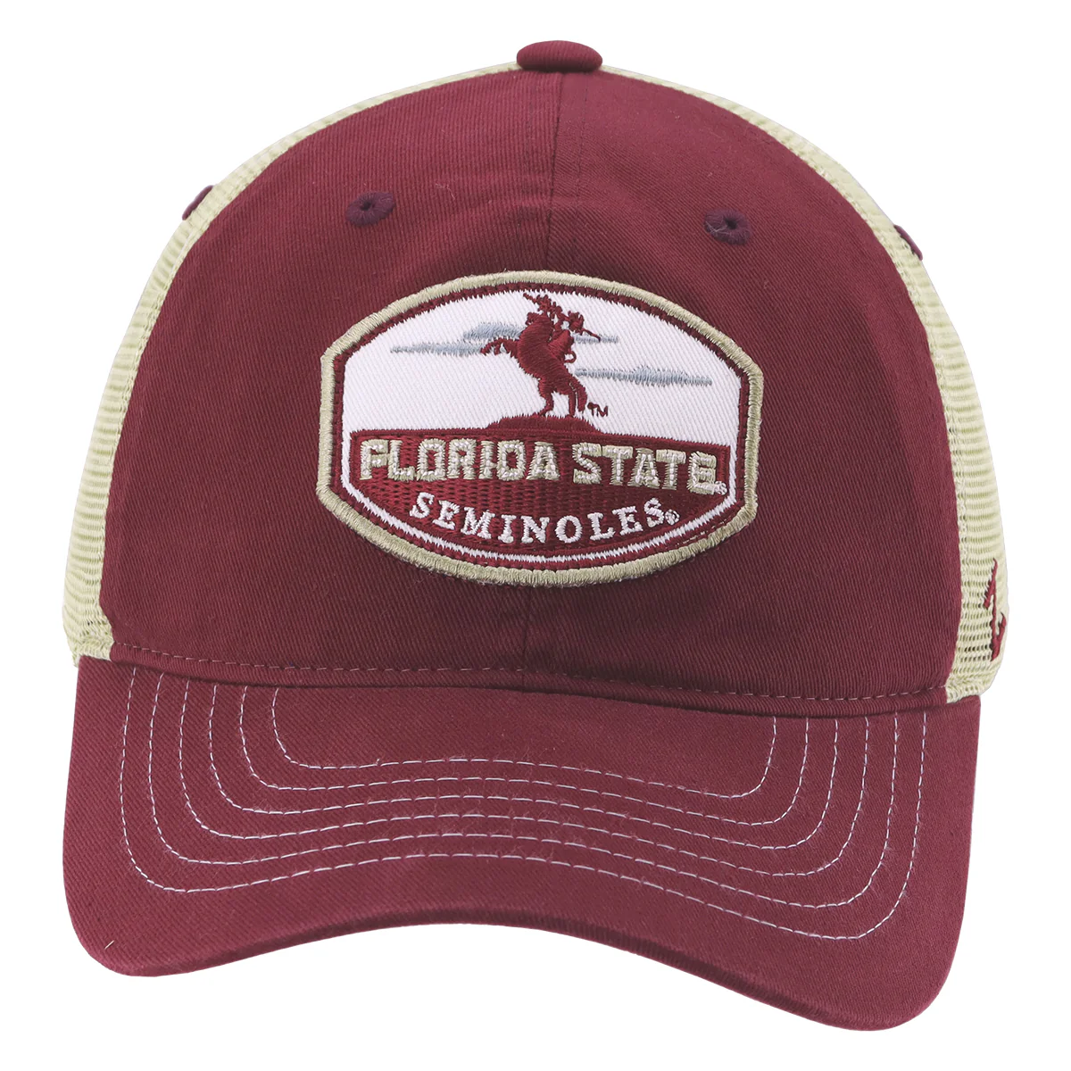 Zephyr Unconquered Silhouette Florida State Seminoles Patch Adjustable Trucker Cap - Garnet/Gold - MoB Apparel