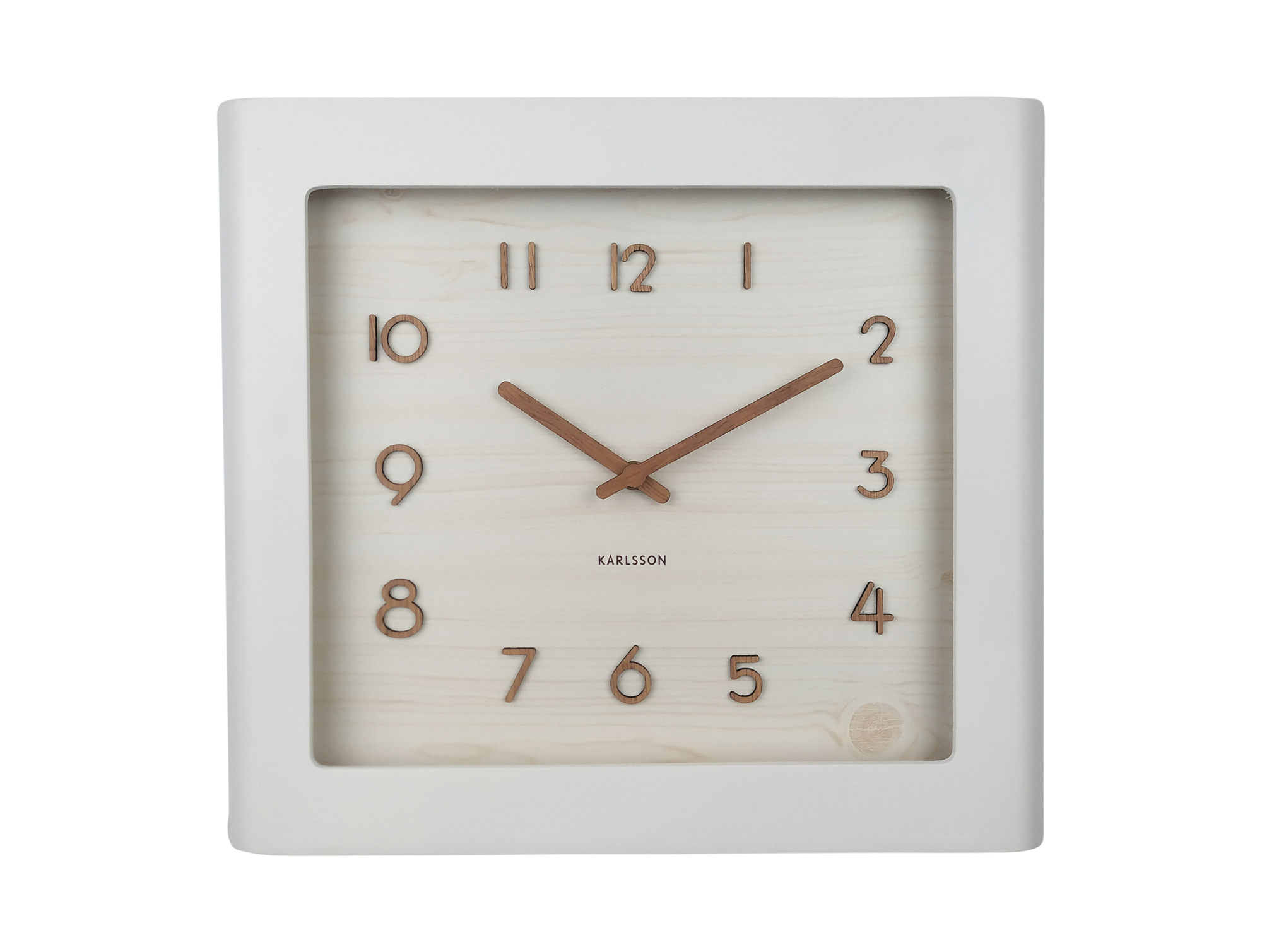 Wall clock Sole squared frame basswood white