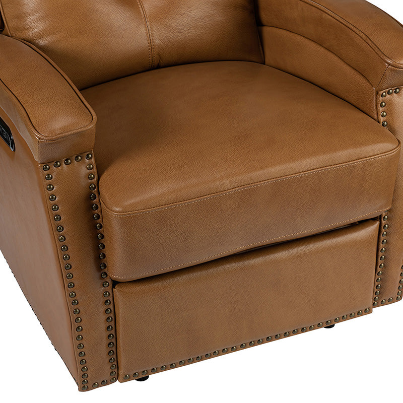 Stefan Genuine Leather Power Recliner with Nailhead Trim