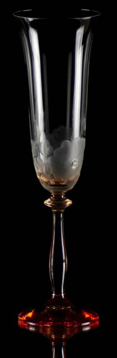 Luxury Baroque Champagne Glass Set of 6 Orange Ø 7 x H. 24.5 cm - Handmade and hand-engraved champagne glasses with flower design - Hotel & Restaurant Accessories