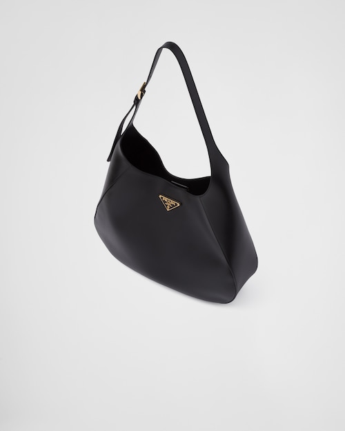 PP Large leather shoulder bag with topstitching - Black - Top Club