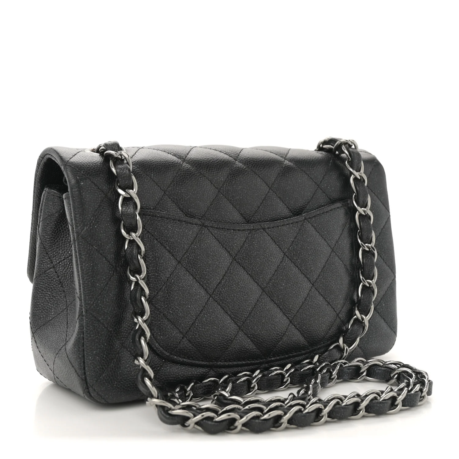Iridescent Caviar Quilted Mini Rectangular Flap Black - Top Club
