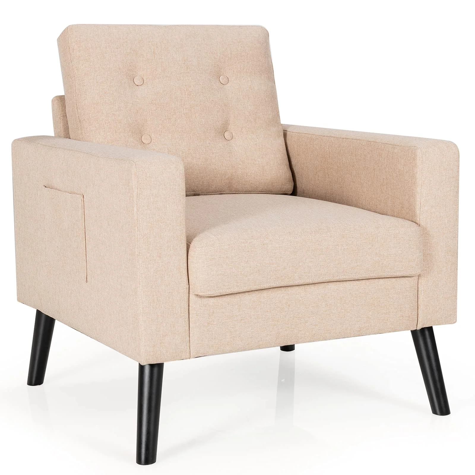 BEFOUNDLOVELY Modern Accent Chair, Mid-Century Upholstered Armchair Club Chair with Rubber Wood Legs