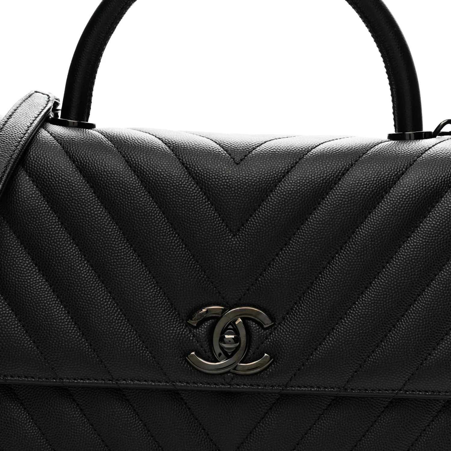 Caviar Chevron Quilted Small Coco Handle Flap So Black - Top Club