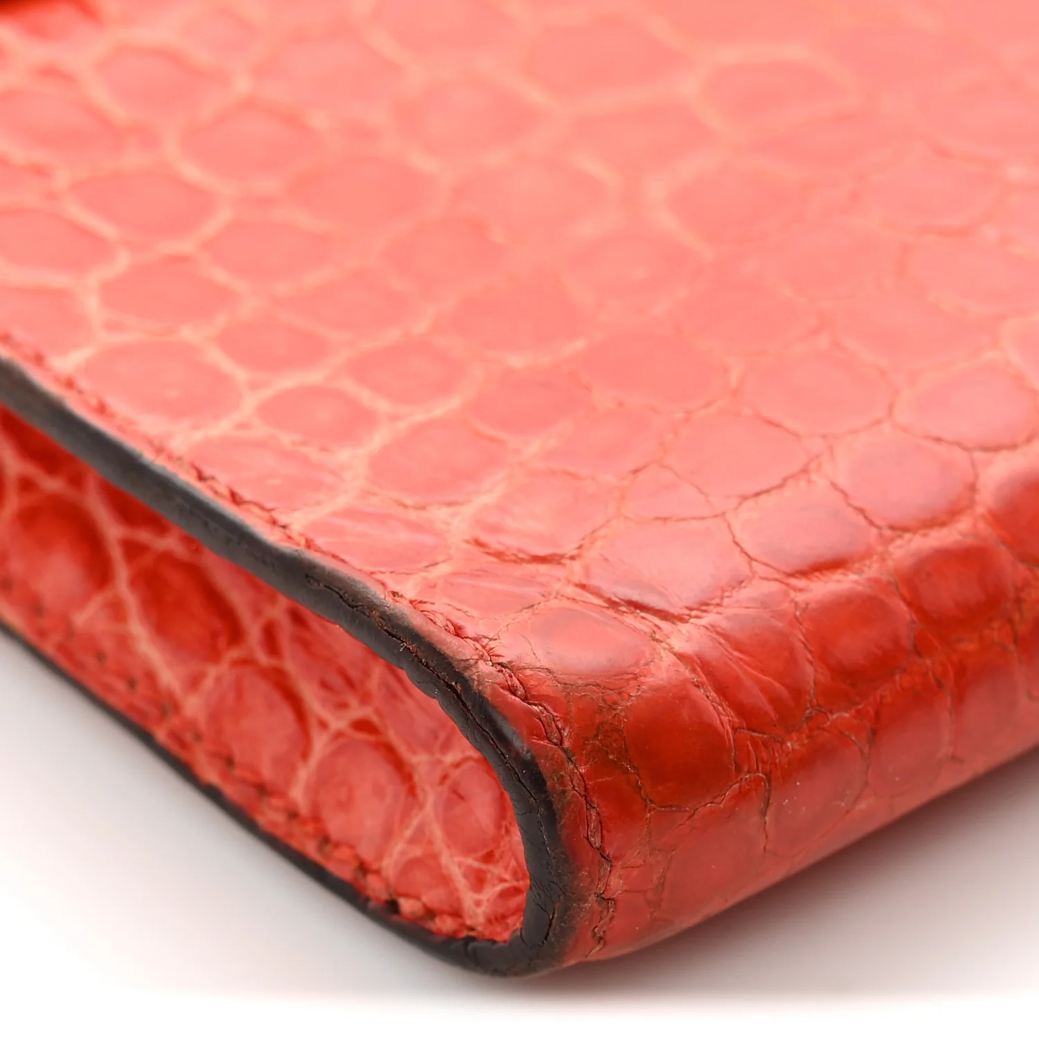 Shiny Porosus Crocodile Kelly Cut Pochette Orange Poppy - Top Club