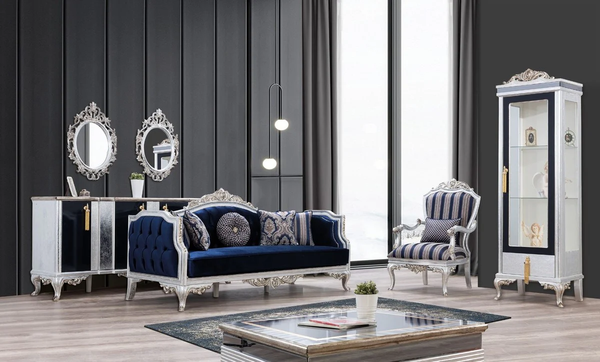 Luxury Baroque Display Cabinet Silver / Black / Gold - Handcrafted Solid Wood Display Cabinet - Baroque Living Room Furniture