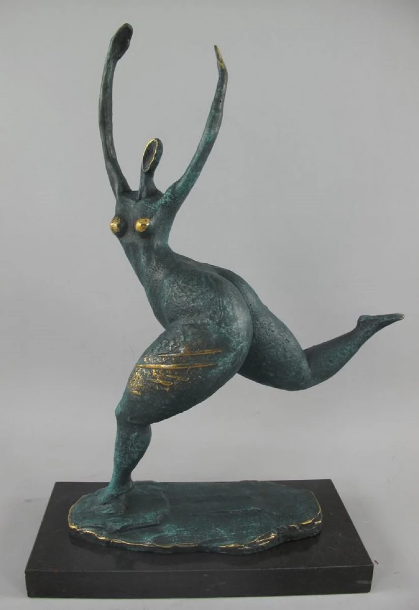 Luxury bronze decorative sculpture dancer turquoise / gold / black 35 x 15 x H. 48 cm - abstract bronze decorative figure with marble base - desk decoration - decorative accessories