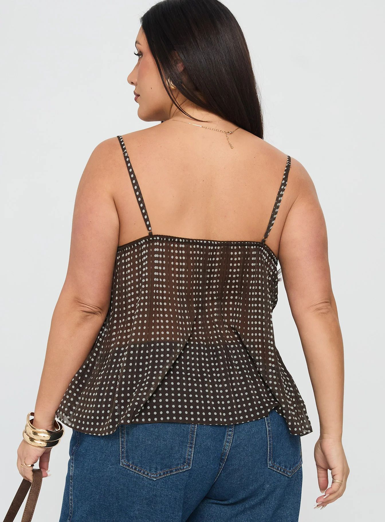 Zami Pleat Top Brown Polka Curve