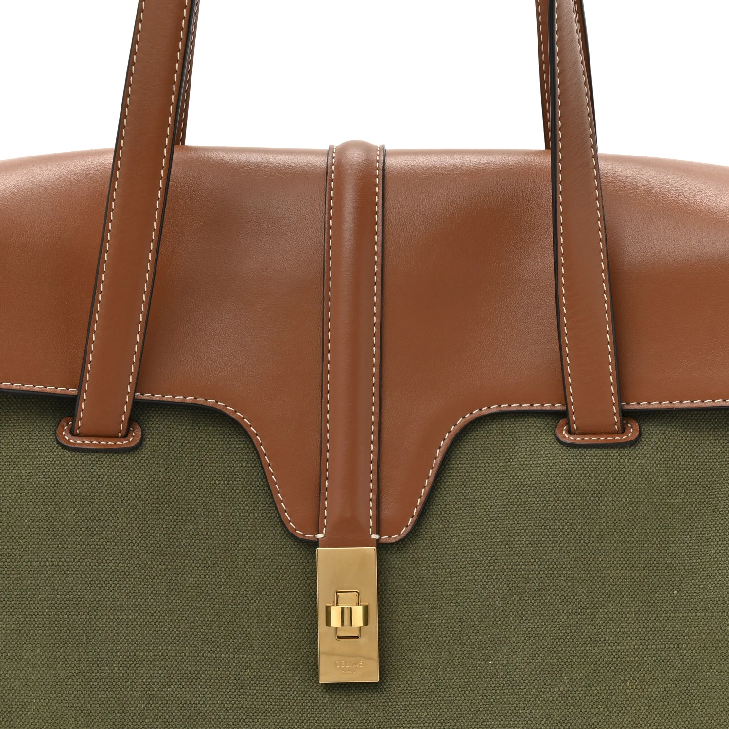 Canvas Calfskin Medium Soft 16 Top Handle Bag Khaki Tan - Top Club